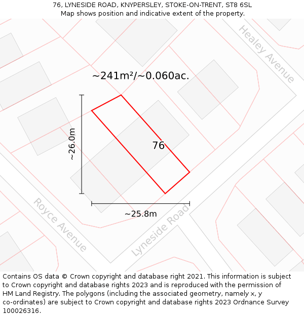 76, LYNESIDE ROAD, KNYPERSLEY, STOKE-ON-TRENT, ST8 6SL: Plot and title map