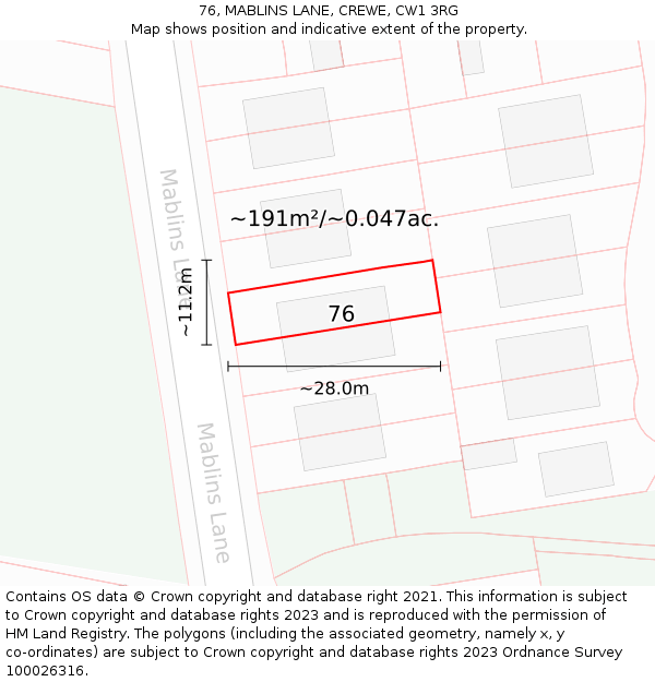 76, MABLINS LANE, CREWE, CW1 3RG: Plot and title map