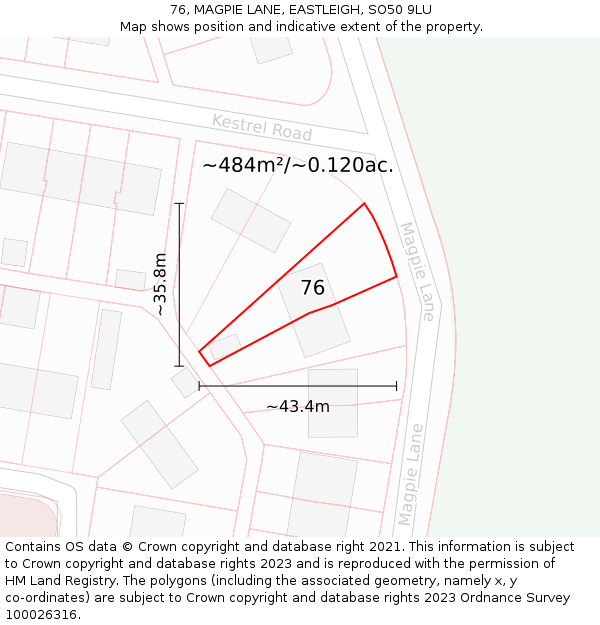 76, MAGPIE LANE, EASTLEIGH, SO50 9LU: Plot and title map