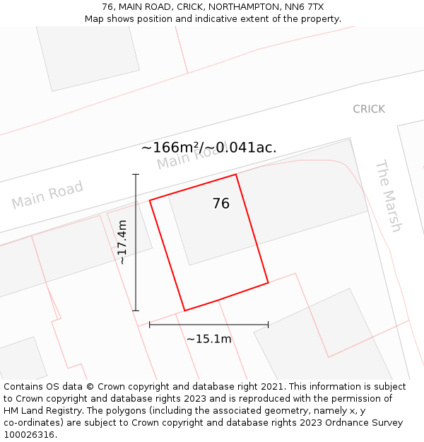 76, MAIN ROAD, CRICK, NORTHAMPTON, NN6 7TX: Plot and title map