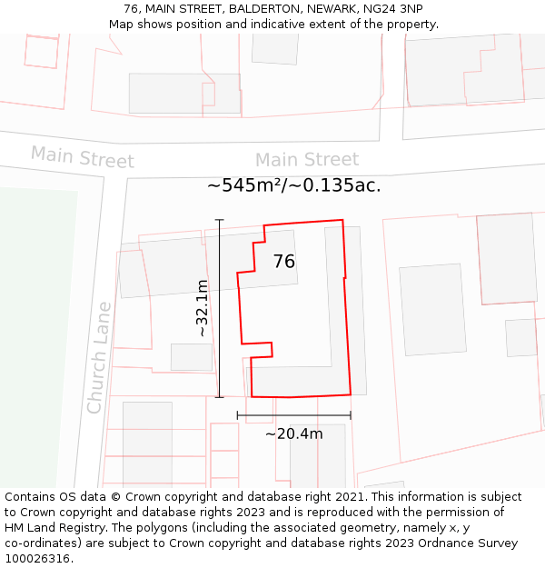 76, MAIN STREET, BALDERTON, NEWARK, NG24 3NP: Plot and title map