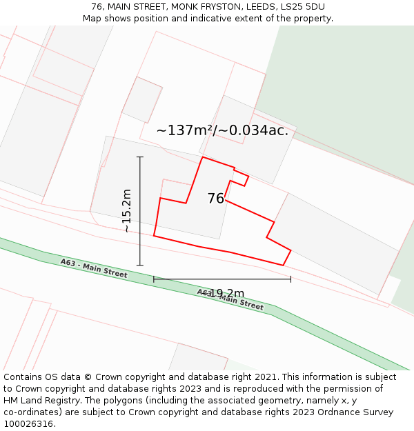 76, MAIN STREET, MONK FRYSTON, LEEDS, LS25 5DU: Plot and title map