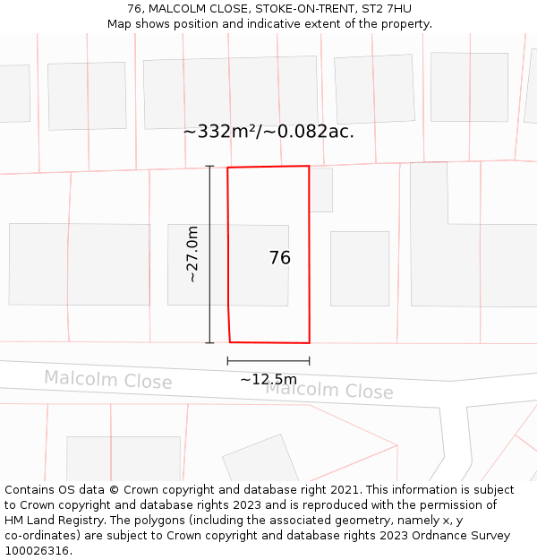 76, MALCOLM CLOSE, STOKE-ON-TRENT, ST2 7HU: Plot and title map