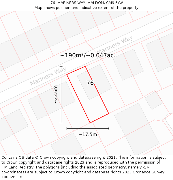 76, MARINERS WAY, MALDON, CM9 6YW: Plot and title map