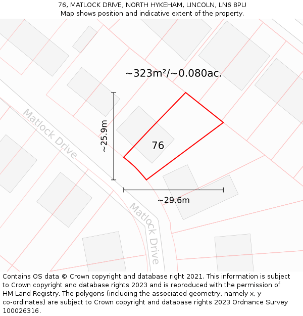 76, MATLOCK DRIVE, NORTH HYKEHAM, LINCOLN, LN6 8PU: Plot and title map