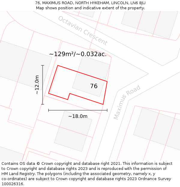 76, MAXIMUS ROAD, NORTH HYKEHAM, LINCOLN, LN6 8JU: Plot and title map