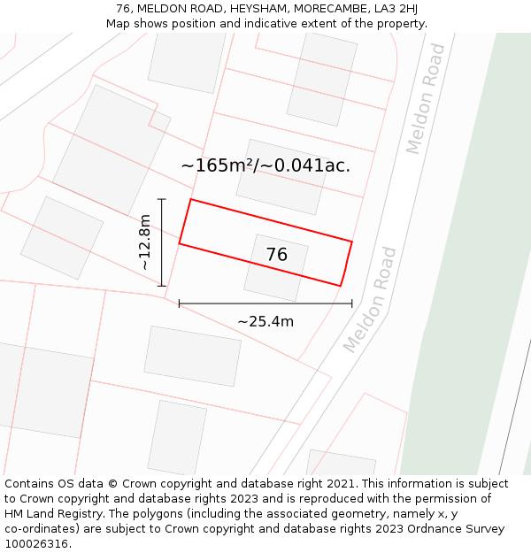 76, MELDON ROAD, HEYSHAM, MORECAMBE, LA3 2HJ: Plot and title map