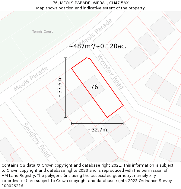 76, MEOLS PARADE, WIRRAL, CH47 5AX: Plot and title map