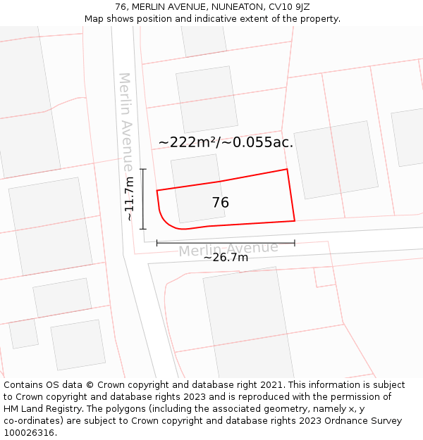 76, MERLIN AVENUE, NUNEATON, CV10 9JZ: Plot and title map