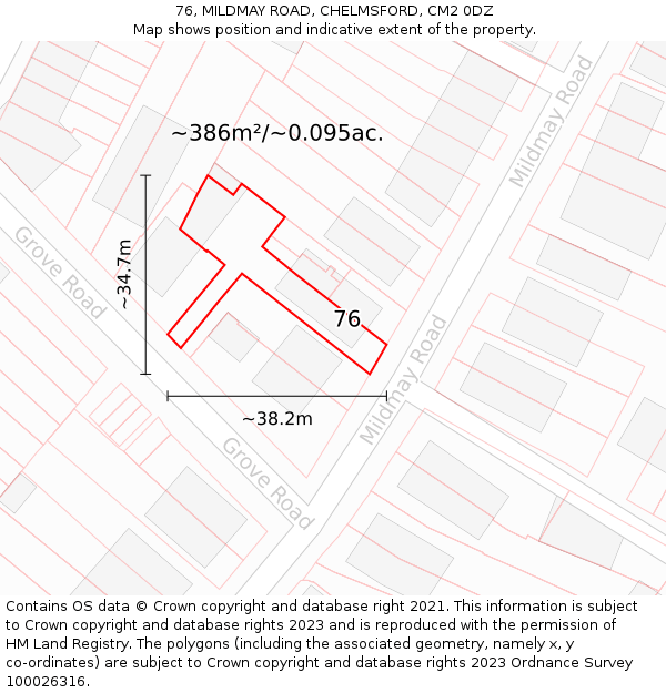 76, MILDMAY ROAD, CHELMSFORD, CM2 0DZ: Plot and title map