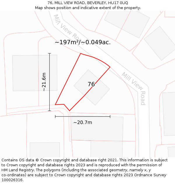 76, MILL VIEW ROAD, BEVERLEY, HU17 0UQ: Plot and title map