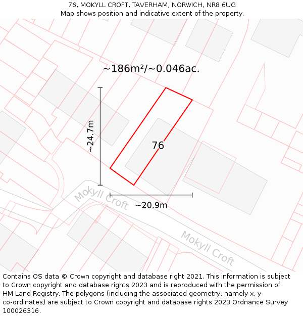 76, MOKYLL CROFT, TAVERHAM, NORWICH, NR8 6UG: Plot and title map