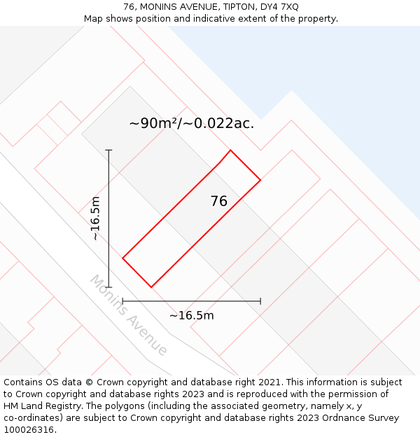 76, MONINS AVENUE, TIPTON, DY4 7XQ: Plot and title map