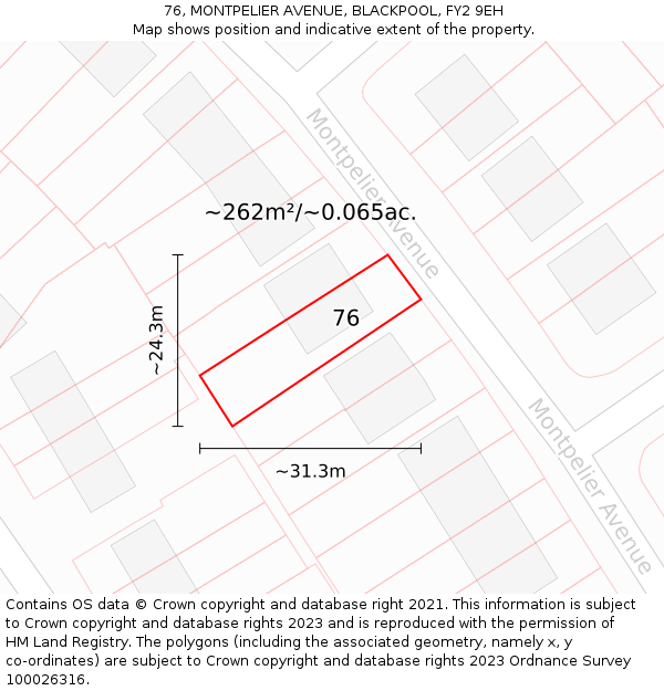 76, MONTPELIER AVENUE, BLACKPOOL, FY2 9EH: Plot and title map