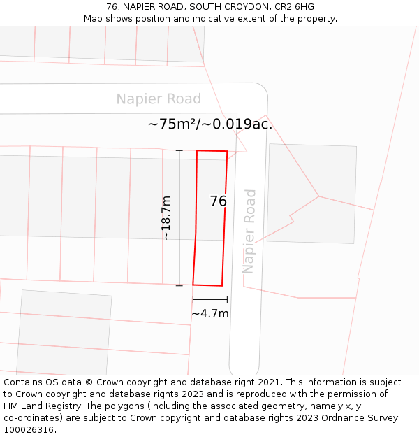 76, NAPIER ROAD, SOUTH CROYDON, CR2 6HG: Plot and title map