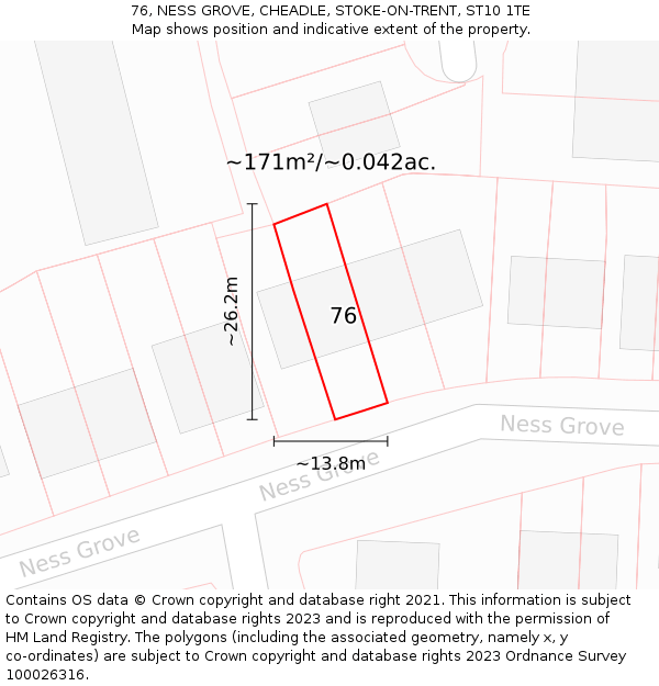 76, NESS GROVE, CHEADLE, STOKE-ON-TRENT, ST10 1TE: Plot and title map