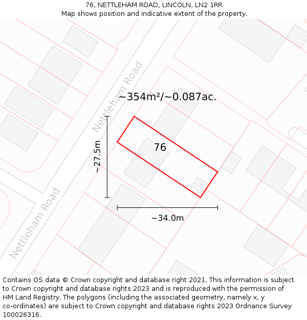 76, NETTLEHAM ROAD, LINCOLN, LN2 1RR: Plot and title map