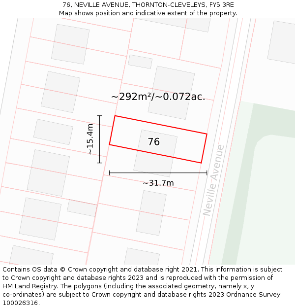 76, NEVILLE AVENUE, THORNTON-CLEVELEYS, FY5 3RE: Plot and title map