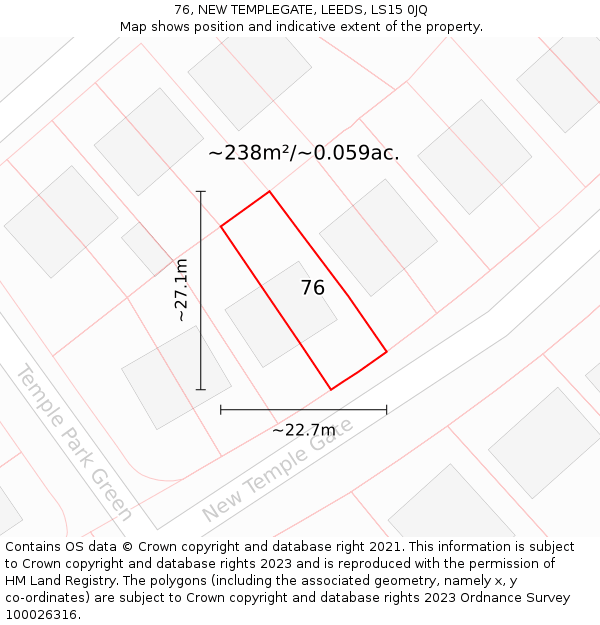 76, NEW TEMPLEGATE, LEEDS, LS15 0JQ: Plot and title map