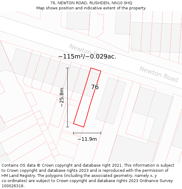 76, NEWTON ROAD, RUSHDEN, NN10 0HQ: Plot and title map