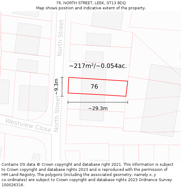 76, NORTH STREET, LEEK, ST13 8DQ: Plot and title map