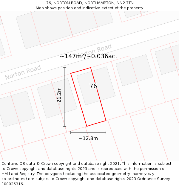 76, NORTON ROAD, NORTHAMPTON, NN2 7TN: Plot and title map