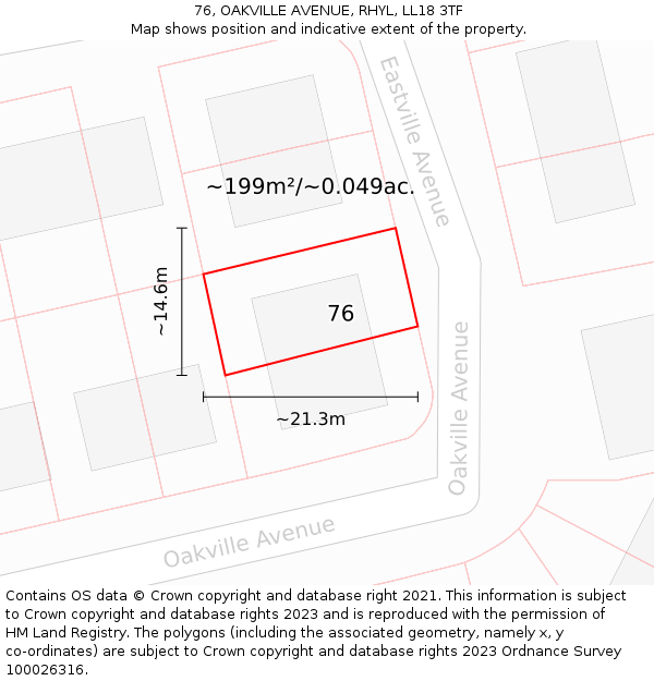 76, OAKVILLE AVENUE, RHYL, LL18 3TF: Plot and title map