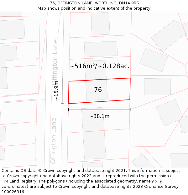 76, OFFINGTON LANE, WORTHING, BN14 9RS: Plot and title map