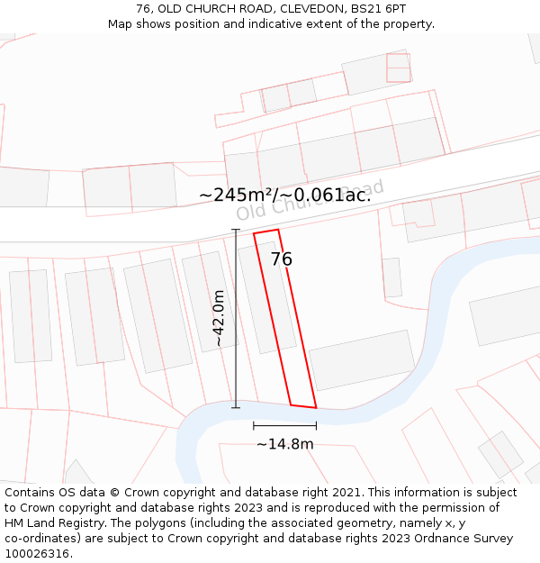 76, OLD CHURCH ROAD, CLEVEDON, BS21 6PT: Plot and title map