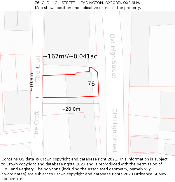 76, OLD HIGH STREET, HEADINGTON, OXFORD, OX3 9HW: Plot and title map