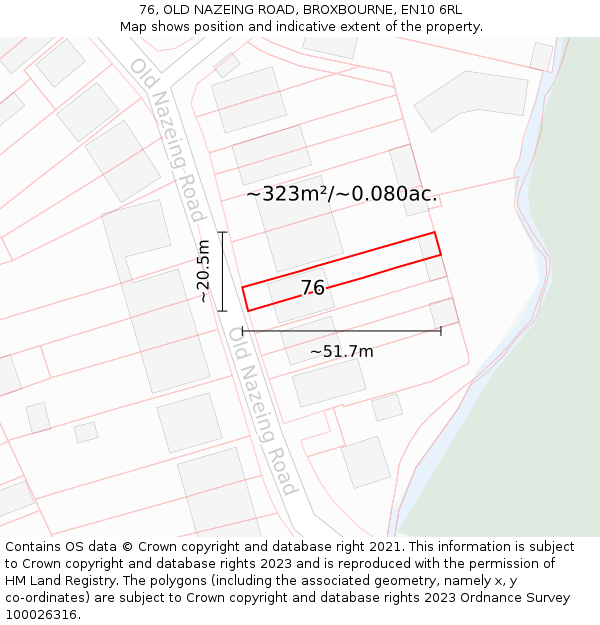 76, OLD NAZEING ROAD, BROXBOURNE, EN10 6RL: Plot and title map