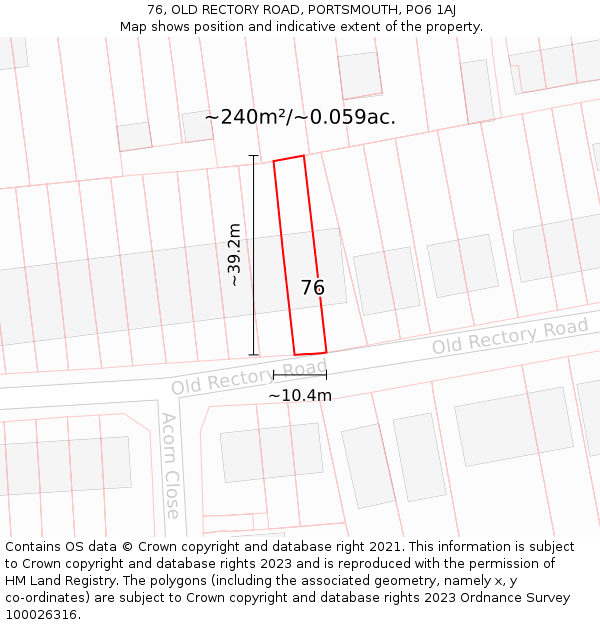 76, OLD RECTORY ROAD, PORTSMOUTH, PO6 1AJ: Plot and title map