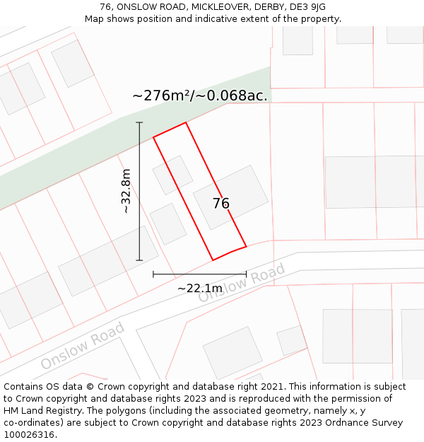 76, ONSLOW ROAD, MICKLEOVER, DERBY, DE3 9JG: Plot and title map