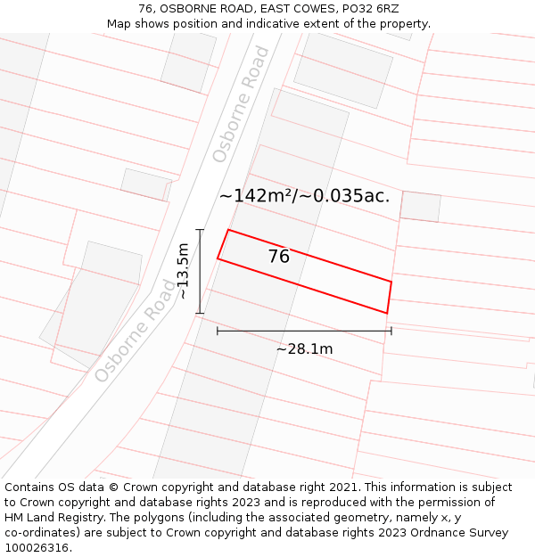 76, OSBORNE ROAD, EAST COWES, PO32 6RZ: Plot and title map