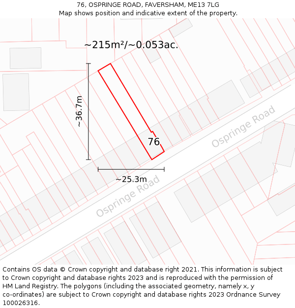 76, OSPRINGE ROAD, FAVERSHAM, ME13 7LG: Plot and title map