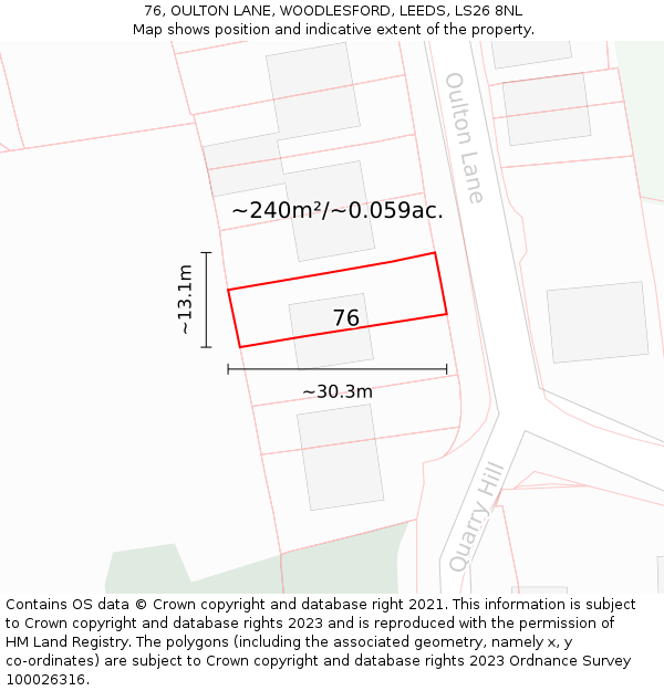 76, OULTON LANE, WOODLESFORD, LEEDS, LS26 8NL: Plot and title map