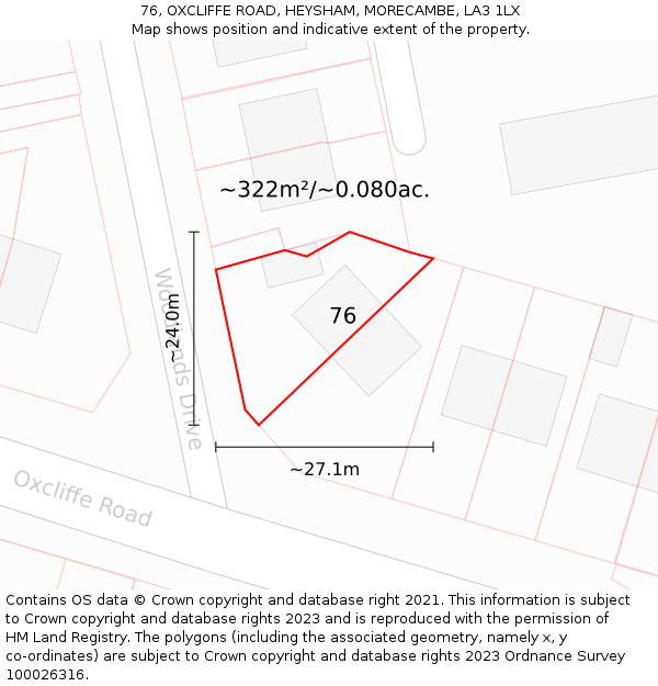 76, OXCLIFFE ROAD, HEYSHAM, MORECAMBE, LA3 1LX: Plot and title map