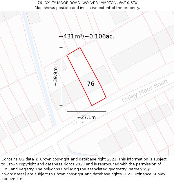76, OXLEY MOOR ROAD, WOLVERHAMPTON, WV10 6TX: Plot and title map