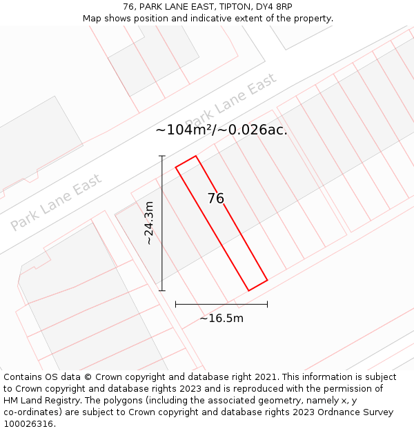 76, PARK LANE EAST, TIPTON, DY4 8RP: Plot and title map