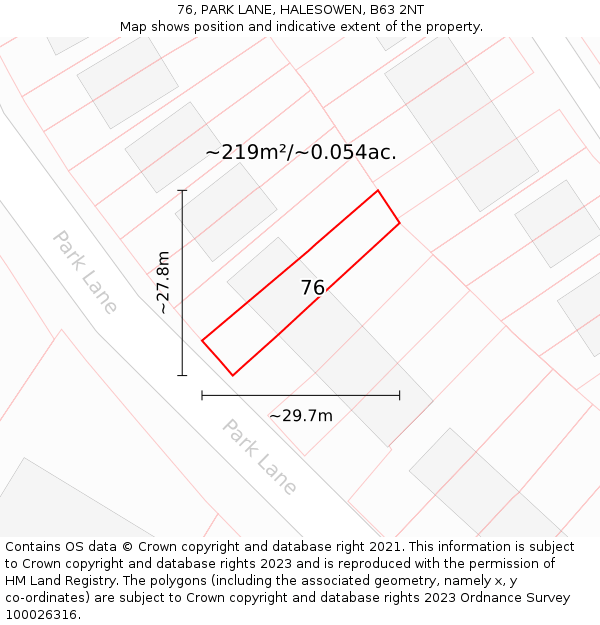 76, PARK LANE, HALESOWEN, B63 2NT: Plot and title map