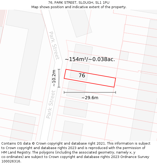 76, PARK STREET, SLOUGH, SL1 1PU: Plot and title map