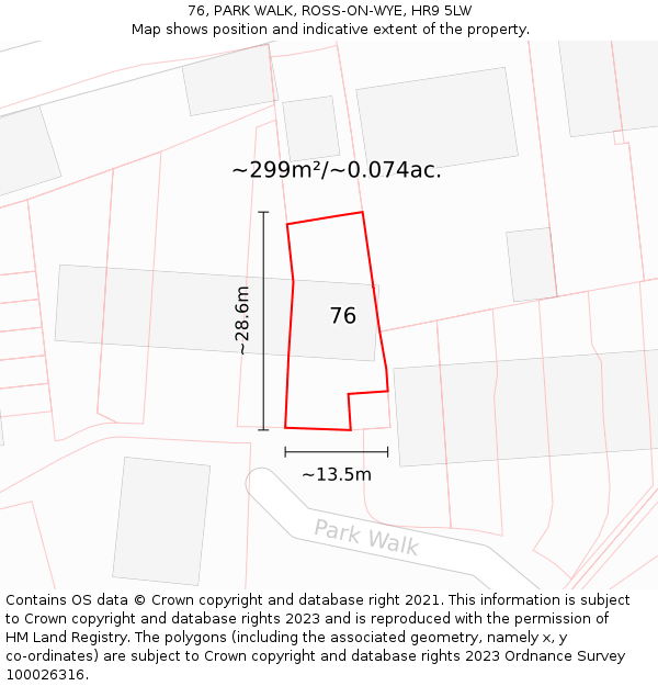 76, PARK WALK, ROSS-ON-WYE, HR9 5LW: Plot and title map