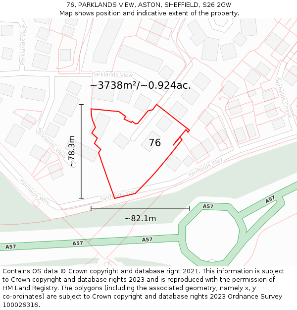 76, PARKLANDS VIEW, ASTON, SHEFFIELD, S26 2GW: Plot and title map