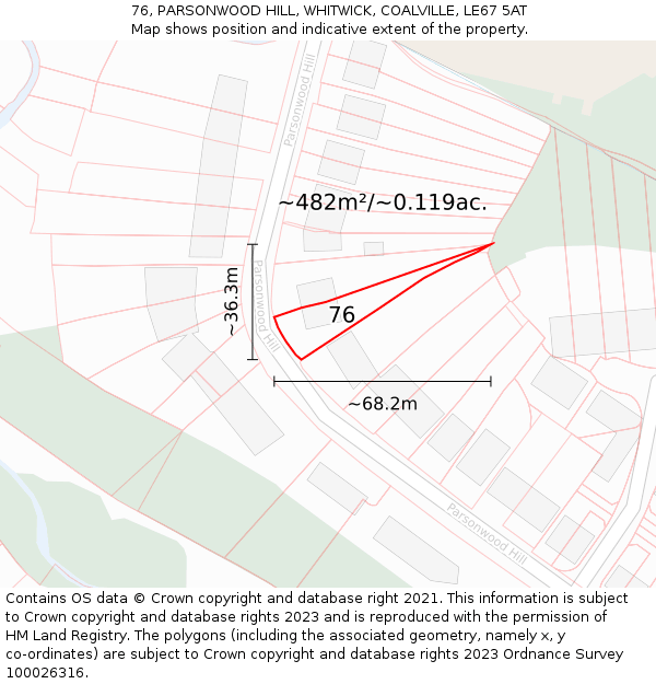 76, PARSONWOOD HILL, WHITWICK, COALVILLE, LE67 5AT: Plot and title map