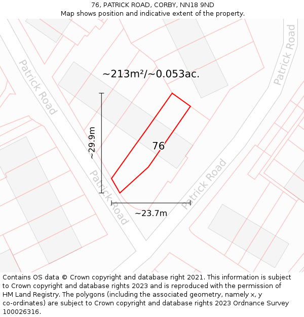 76, PATRICK ROAD, CORBY, NN18 9ND: Plot and title map