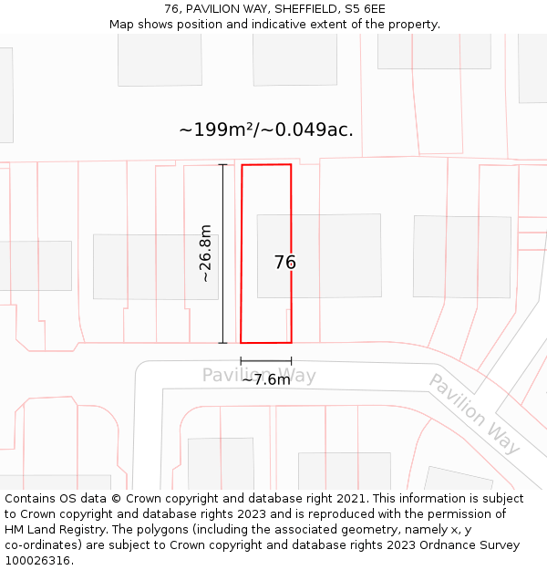 76, PAVILION WAY, SHEFFIELD, S5 6EE: Plot and title map