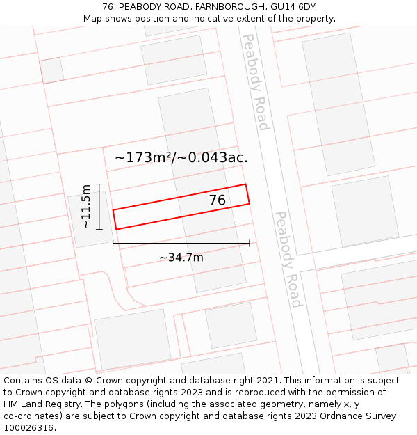 76, PEABODY ROAD, FARNBOROUGH, GU14 6DY: Plot and title map