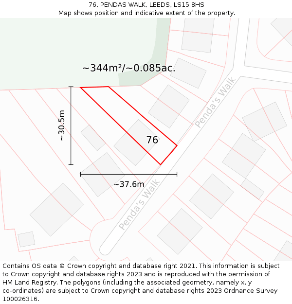 76, PENDAS WALK, LEEDS, LS15 8HS: Plot and title map