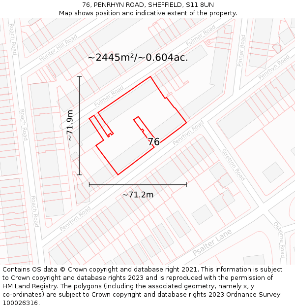 76, PENRHYN ROAD, SHEFFIELD, S11 8UN: Plot and title map