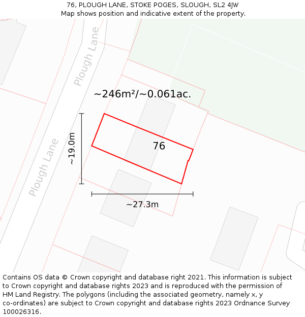 76, PLOUGH LANE, STOKE POGES, SLOUGH, SL2 4JW: Plot and title map